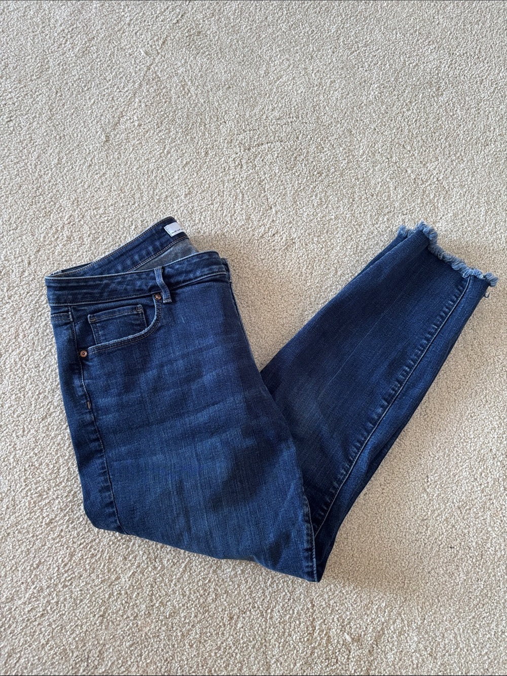 LOFT Dark Blue Ankle Fray Hem curvy skinny Jeans